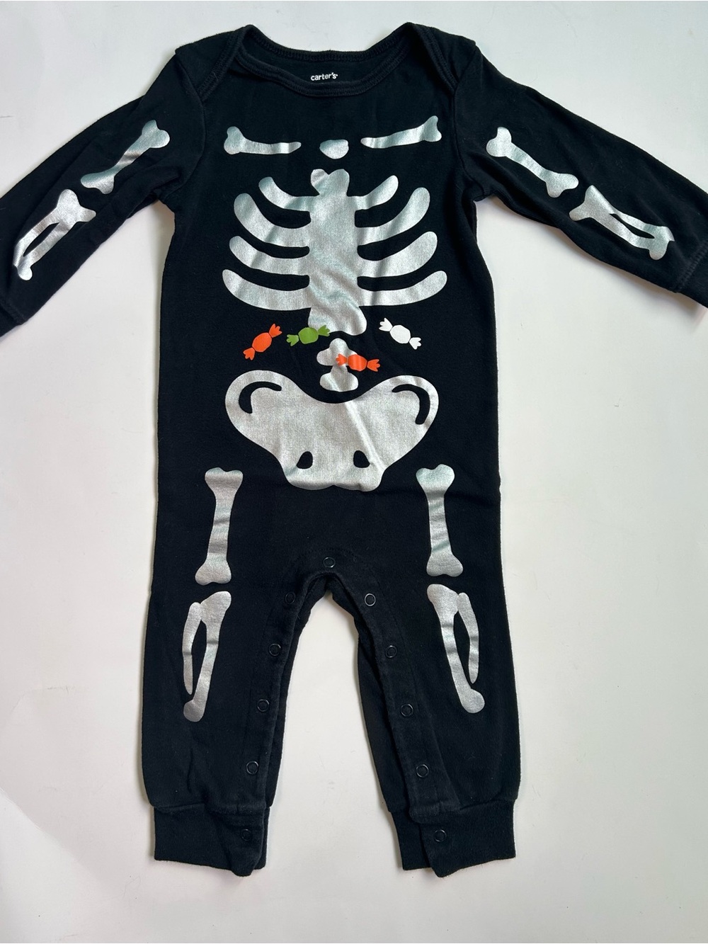 Carter's Black Skeleton One-Piece with Silver Bones and Candy Accents